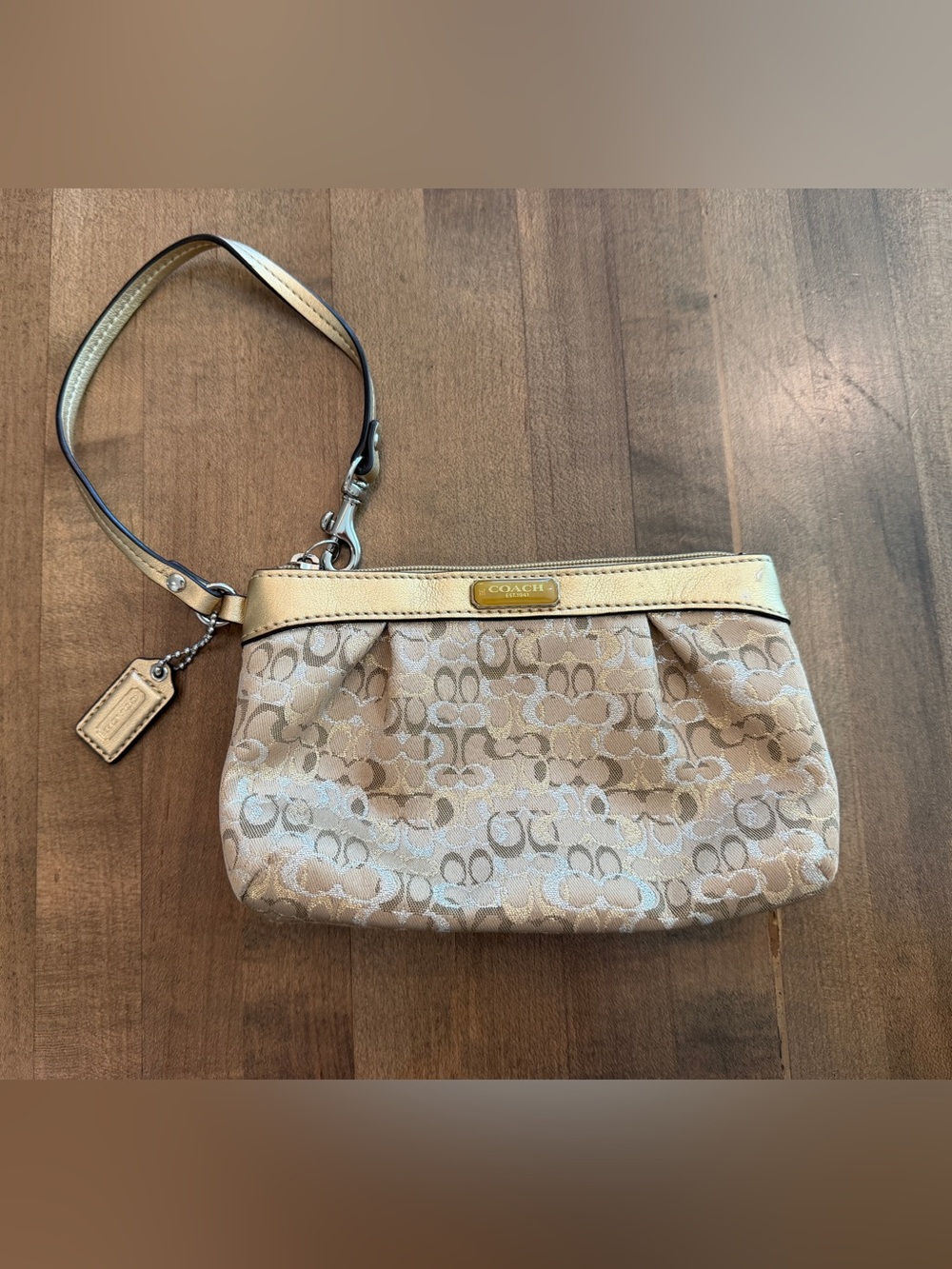 Coach Metallic Signature Jacquard Canvas Wristlet